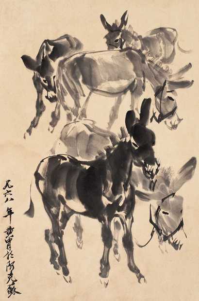 黄胄 五驴图 立轴